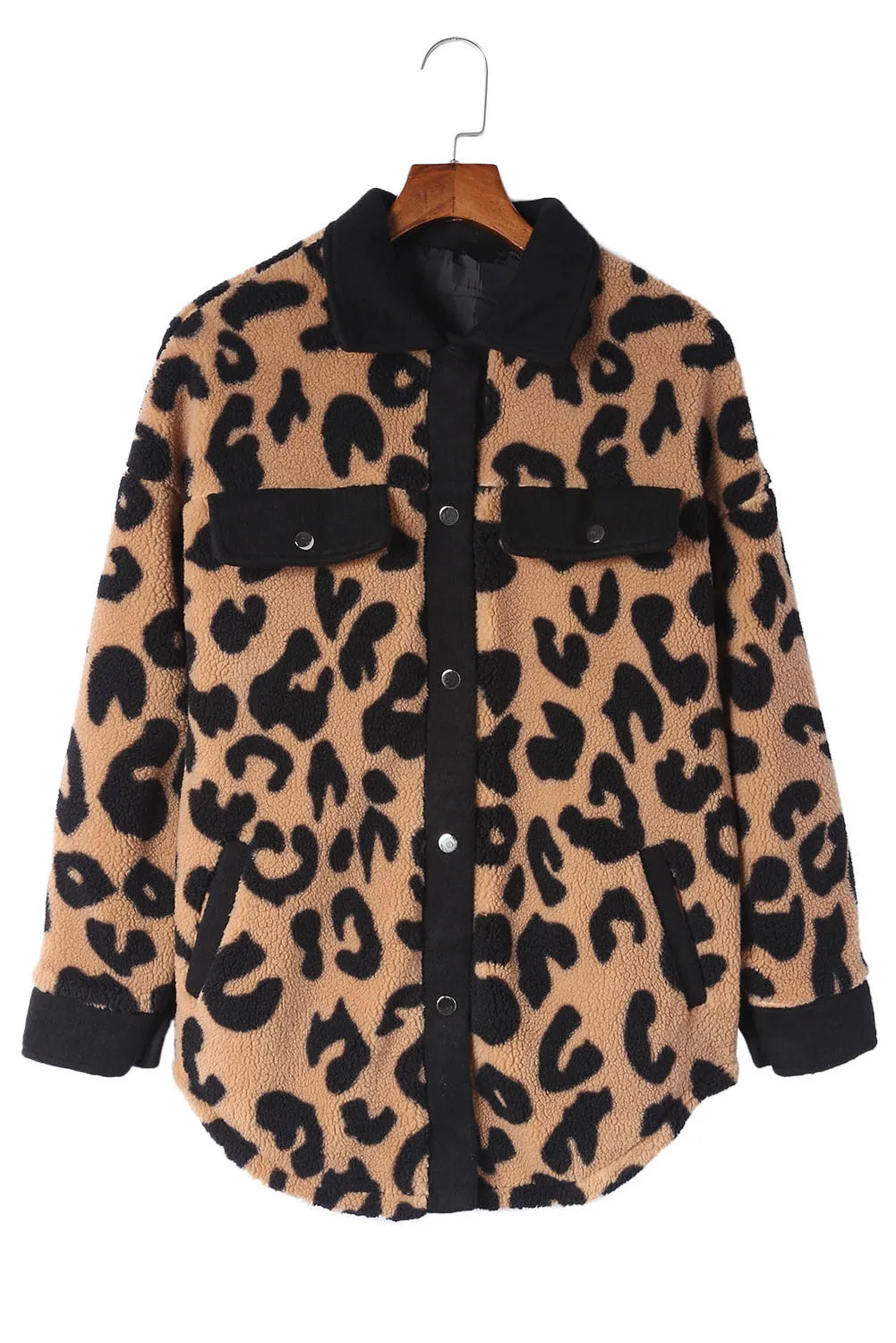 Women's Winter Coat Leopard Contrast Oversized Teddy Shacket