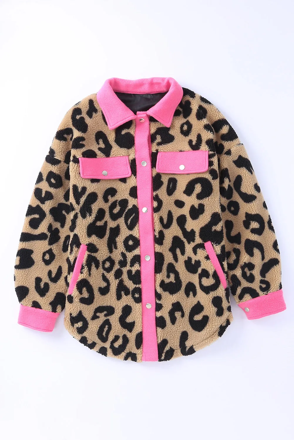 Women's Winter Coat Leopard Contrast Oversized Teddy Shacket