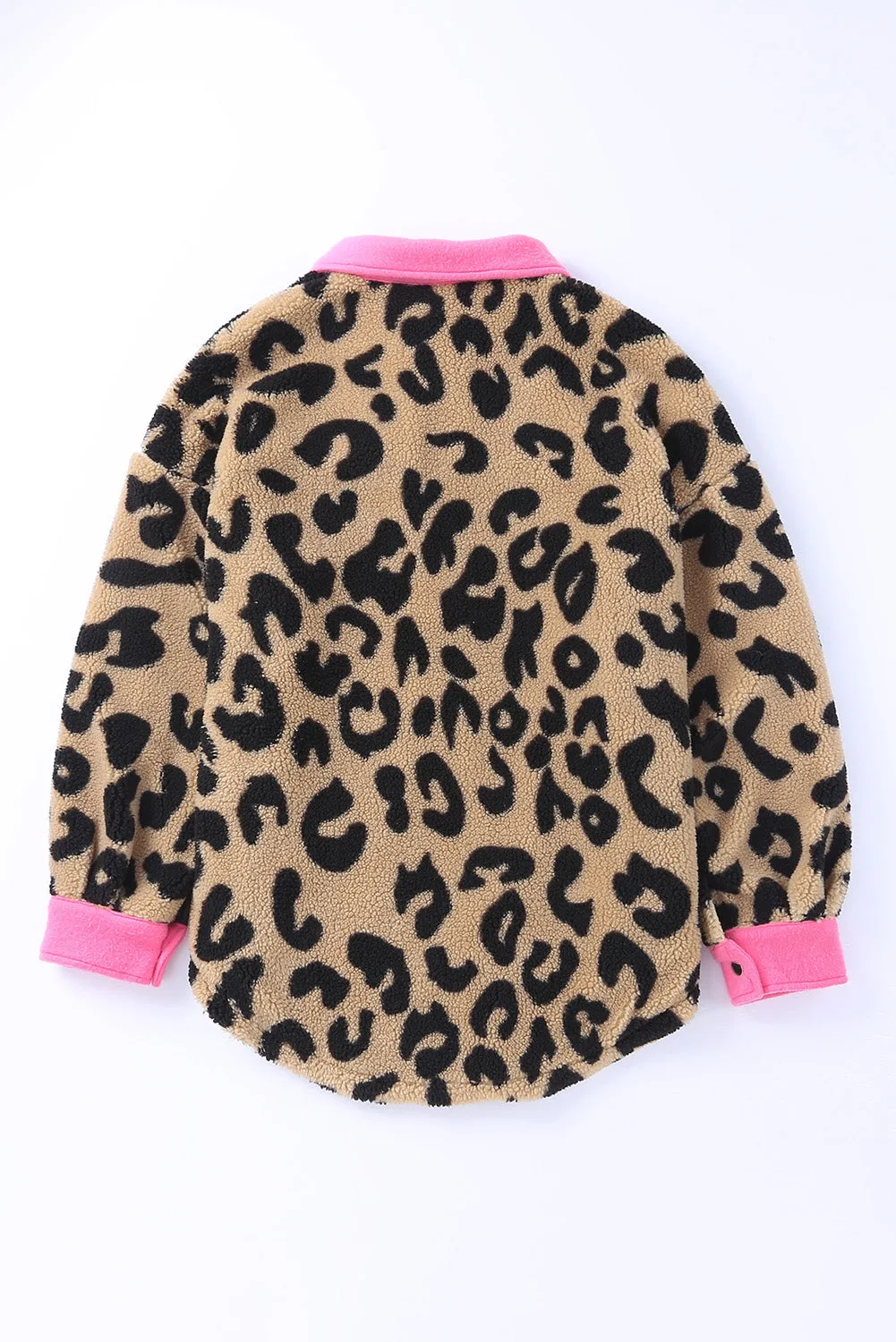 Women's Winter Coat Leopard Contrast Oversized Teddy Shacket