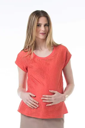 Woven Kimono Sleeves Christine Overlapping Top Coral