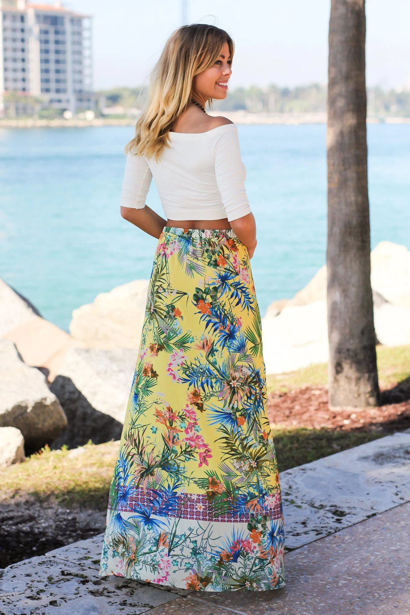 Yellow Printed Maxi Skirt