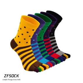 ZFSOCK Colorful Vibrant Striped Crew 5 Finger Socks for Men, 5 Pairs