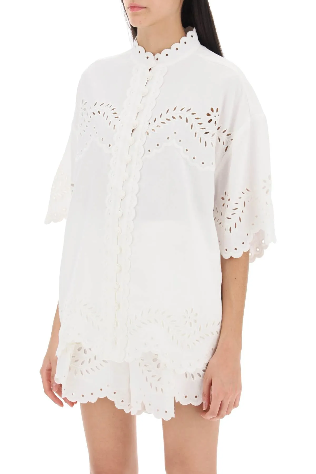 Zimmermann junie tunic shirt with cutwork embroideries